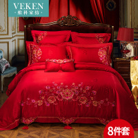 维科家纺中式结婚床品八件套1.8米床提花婚庆八件套大红