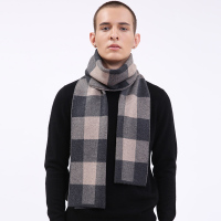 诺凡纳冬季男士纯羊毛围巾格子简约休闲百搭加厚针织围脖礼盒装