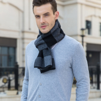 2018冬季高档商务保暖厚款男士纯色羊毛羊绒围巾针织围脖礼盒装