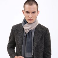 秋冬季新款男士围巾韩版格子围巾 男休闲保暖商务加厚长围脖