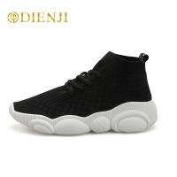 狄恩纪2019春季新款女单鞋圆头平跟针织透气舒适网布运动鞋单鞋