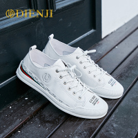 狄恩纪夏季男士休闲鞋头层牛皮手工缝线青春潮流舒适透气板鞋