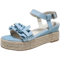 狄恩纪厚底凉鞋女2019夏季新款韩版百搭仙女风蝴蝶结草编罗马沙滩鞋