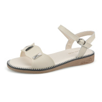 狄恩纪2019夏新款平底中跟一字带鞋简约韩版百搭坡跟舒适平跟防滑凉鞋女