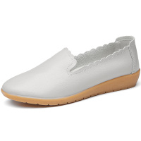 狄恩纪小白鞋女单鞋平底女鞋妈妈鞋一脚蹬懒人鞋孕妇鞋白色护士鞋