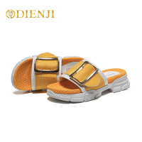 狄恩纪2019年夏季新款厚底休闲时尚凉鞋女一字扣带舒适百搭凉鞋