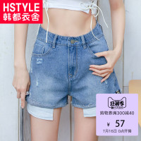 韩都衣舍2018夏装新款女装韩版宽松高腰休闲短裤牛仔裤OYK9268鲲