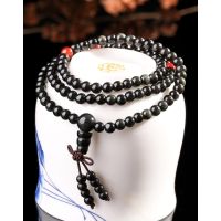 一生一石 护身嘉宝 天然正品黑曜石 复古民族风佛珠手链 男女佩戴