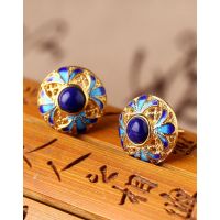 一生一石 富丽花开 天然正品 青金石 925银 气质个性 耳钉耳环女