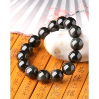 一生一石天然冰种彩虹眼绿眼黑曜石手链女水晶首饰情侣珠子手串男