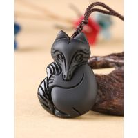 一生一石玉面狐狸天然磨砂黑曜石吊坠项链创意个性项链情侣男女