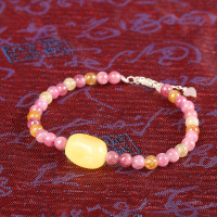 彩虹之光天然正品碧玺简约个性蜜蜡桶珠925银水晶手串手链女