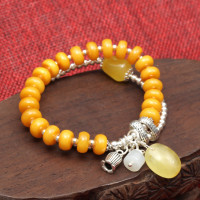 一生一石金珀之缘天然正品水晶手链手串琥珀蜜蜡手链纯银手链女