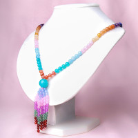 一生一石万紫千红天然多彩玛瑙项链百搭时尚个性长项链毛衣链女
