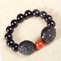 一生一石财运亨通天然黑曜石红玛瑙手链时尚百搭招财貔貅手串男