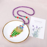 一生一石大吉大利天然紫水晶毛衣链时尚百搭孔雀长款项链女