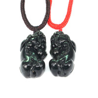 天然彩眼黑曜石时尚个性貔貅项链情侣男女