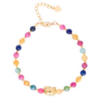 一生一石盛夏光年天然碧玺时尚招财猫手链韩版百搭手链