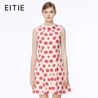 EITIE服饰旗舰店夏新款简约复古优雅圆领无袖点连衣裙