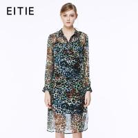 EITIE爱特爱商场同款秋季新款时尚飘逸浪漫豹纹长袖连衣裙女