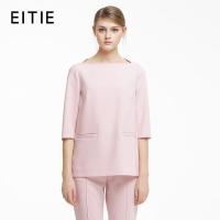 EITIE爱特爱商场同款秋季新款简约一字领纯色七分袖上衣女