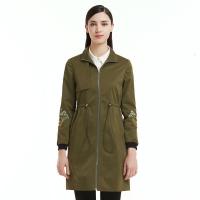 EITIE爱特爱女装2018春季新款松紧腰绣花风衣立领修身中长款外套