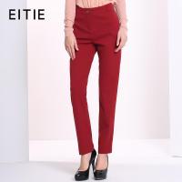 EITIE爱特爱旗舰店女装秋季简约百搭纯色修身侧袋通勤直筒长裤女