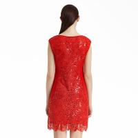 爱特爱商场同款夏季新款蕾丝钩花收腰连衣裙修身显瘦A字裙女