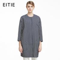 EITIE爱特爱冬季款复古茧型圆领几何图案风衣中长款外套