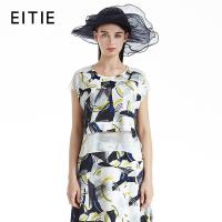 爱特爱秋装新款网纱拼接休闲印花拼接宽松圆领蕾丝上衣女短袖