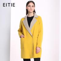 EITIE爱特爱冬季欧美简约时尚通勤撞色休闲羊毛呢子大衣