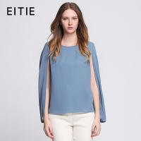 EITIE爱特爱旗舰店女装夏装简约纯色时尚开叉性感圆领纯色女上衣