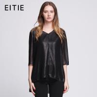 EITIE爱特爱旗舰店女装夏装时尚简约纯色百搭V领七分袖女衬衫