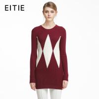 EITIE爱特爱冬季款时尚简约休闲圆领几何图案套头针织衫