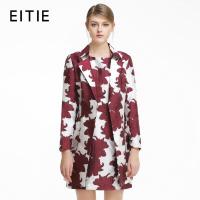 EITIE爱特爱冬季款时尚简约印花翻领系带修身显瘦风衣