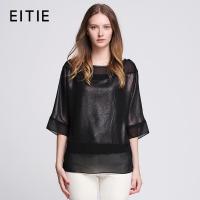 EITIE爱特爱旗舰店女装夏季简约通勤纯色圆领七分袖女上衣
