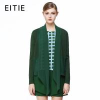 EITIE爱特爱秋季新款简约纯色飘逸雪纺拼接针织开衫