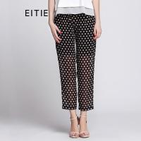 EITIE爱特爱夏时尚复古简约圆点高腰休闲裤薄款半透长裤女裤子