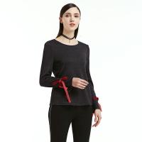 EITIE爱特爱女装2018春季新款修身打底拼接绷带长袖上衣圆领T恤