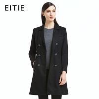 EITIE爱特爱女装2018春季新款修身收腰毛呢外套双排扣翻领大衣
