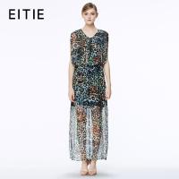 EITIE爱特爱夏季新款摩登时尚浪漫豹纹桑蚕丝长裙女