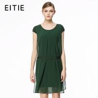 EITIE爱特爱夏新款简约纯色雪纺拼接针织连衣裙女