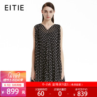 EITIE爱特爱夏时尚通勤复古宽松波点V领无袖背心裙女两件套连衣裙