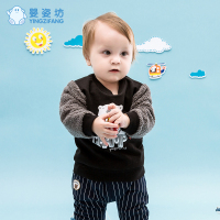 婴姿坊童装男童冬装圆领长袖T恤宝宝加绒厚上衣打底衫