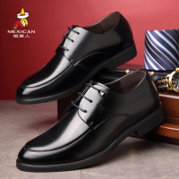 【加绒可选】Mexican稻草人男鞋 四季商务正装鞋英伦皮鞋时尚休闲保暖加绒鞋男真皮男士靴 黑色棕色加绒