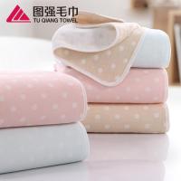 图强 包边圆点新疆纱布纯棉浴巾成人情侣男女儿童加大加厚柔软舒适吸水洗澡大浴巾