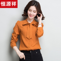 恒源祥蝴蝶结系带衬衫女长袖2018春季新款韩范百搭显瘦雪纺上衣女