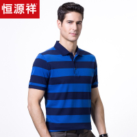 恒源祥短袖T恤男爸爸装2019夏季新款中年休闲男装纯棉条纹polo衫