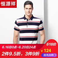 恒源祥t恤男短袖 2019夏季新款中年条纹体恤爸爸装休闲翻领polo衫