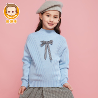 恒源祥女童毛衣学院风100%纯羊毛针织衫中大童蝴蝶结清新可爱毛衫
